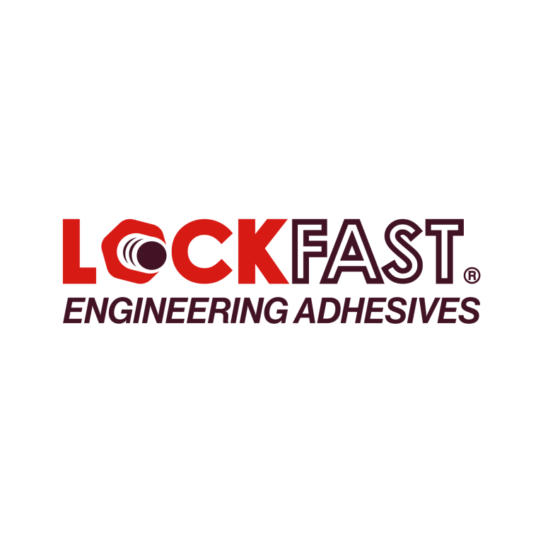 Lockfast logo featuring the brand name and a graphic element related to adhesives.
